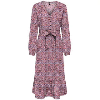 ONLY Damen Onlnova Life Vis Amy Long Dress Kleid, Red Orange/AOP:591 Soul, Small