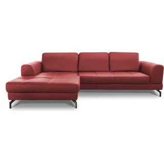 CAVADORE Ledergarnitur Benda/ Großes Ecksofa mit XL-Longchair links & Federkern / Inkl. Sitztiefenverstellung / 284 x 87 x 175 / Echtleder: Rot