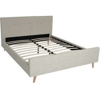 Mendler Polsterbett HWC-J98, Bett Doppelbett Bettgestell mit Lattenrost, Massivholz ~ 160x200cm creme-beige