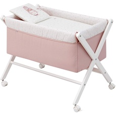 Cambrass - Mini-Kinderbett mit Kreuzbeinen und Rädern mit Bremsen, für die ersten Monate des Babys, leicht zu transportieren, Himmelrosa/BCO 55 x 87 x 74 cm