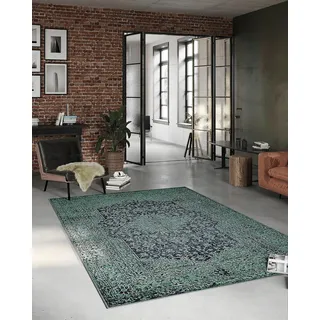 Teppich WECON HOME "2nd Avenue", grün, B:140cm H:6mm L:200cm, Baumwolle, Teppiche, Teppich, Vintage, Baumwolle, Kurzflor, Used-Look, Wohnzimmer, Schlafzimmer