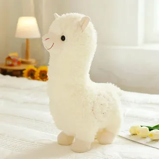 MODFU 38cm Alpaka Kuscheltier, Stand Alpaka Plüschtier, kuschel alpaka, Lama Stofftier Geschenk für Kinder Mädchen Jungen, Weiß - Weiß