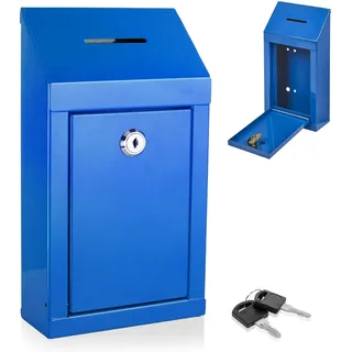 My Charity Boxes Metall-Spendenbox für Wohltätigkeitsorganisationen, Stahl, Sammelbox mit Vorschlagschlitz und Schloss, inklusive Schlüsseln, Wandmontage mit vorgebohrten Löchern, 25,4 x 15,2 x 6,3 cm (Blau)