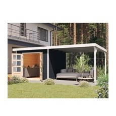 Karibu Gartenhaus Set Domingo C Anthrazit-Weiß mit Anbaudach 7 m2