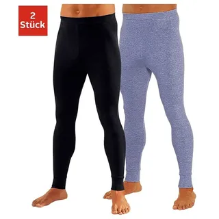 Lange Unterhose CLIPPER, Herren, Gr. 9, 2 Stk., blau (schwarz, blau, meliert), Feinripp, Obermaterial: 100% Baumwolle, meliert, unifarben, eng, Unterhosen Lange Unterhose, aus weichem Single Jersey, Topseller