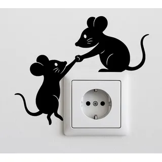 Wandtattoo „Rettende Maus“ – Tierische Vinyl-Aufkleber für Steckdosen – 10×20 (Schwarz (Matt))