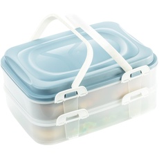 Centi Partybehälter, Kuchenbehälter, Lebensmitteltransportbox XL mit 2 Ebenen und klappbaren Griffen, Farbe: Blau