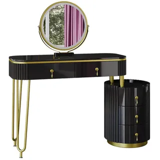 Vicco Schminktisch Charlène, 100 cm mit LED-Spiegel, Schwarz - Schwarz