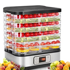 MEYKEY Dörrautomat Dörrapparat für Obst und Gemüse, Lebensmitteltrockner, 400W, LCD-Display, Temperatur einstellbar, Silber