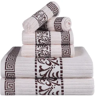 Superior 6-teiliges Handtuch-Set aus Baumwolle, dekoratives griechisches Muster, für Zuhause, saugfähige Handtücher, Badedekoration, Spa, Resort, inklusive 2 Händen, 2 Gesichts- und 2 Badetüchern,