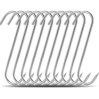 LDXDRU 10PCS Fleischhaken 25cm, Heavy Duty 8mm S-Haken Premium Edelstahl Fleischerhaken Räucherhaken, Räucherhaken Fleischverarbeitung zum Aufhängen, Trocknen, BBQ, Grillen Wurst Huhn Haken Werkzeug