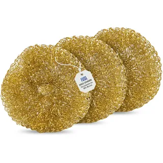 FUSL BrassSchwamm kratzfrei 3 Stück – Messingschwamm für empfindliche Oberflächen – rostfrei & gründlich reinigen – ideal für Edelstahl, Ceran, Backofen & Grill – langlebig & nachhaltig