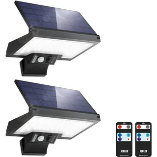 JESLED Solarlampen für Außen mit Bewegungsmelder, 108LEDs Drehbare Solar Aussenleuchte, 4 Modi Solarleuchten Für Außen, IP65 Wasserdichte Sicherheitswandleuchte Für Garten Garage, 2 Stück