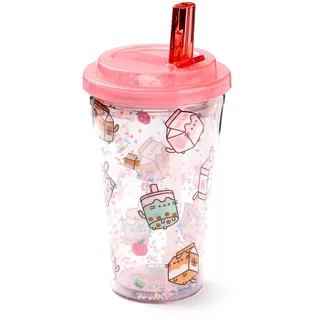 Puckator - Bruchsicherer Becher mit Strohhalm - Sips - Pusheen die Katze