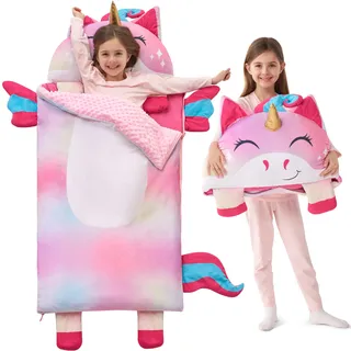 JOIEDOMI Farbiges Einhorn 60" x 39" Schlafsack für Kopfkissen Reißverschluss mit Kissen und Decke–Kinder ab 3 Jahren – Kinderschlafsack – für Jungen und Mädchen im Kindergarten