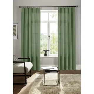 Vorhang BRUNO BANANI "Lagan" Gr. 2, grün (oliv), B:140cm H:175cm, Polyester, Polyester, Gardinen, Vorhang, 2-er Set, gewebt, Microfaser, versch. Größen, einfarbig, Bestseller, Topseller