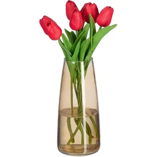 Relaxdays Vase, Glasvase für Blumen, Tischvase aus Glas, hohe Blumenvase, Dekovase, Maße H x D: 21,5 cm, braun