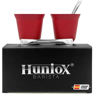 Huniox® 2 X 80 Ml | Espressogläser – Espressotasse – Espresso Cups – Espresso Tassen 2er Set – Espressotassen Schwarz | Inklusive 2 Designlöffel (Ruby, 80 Ml)