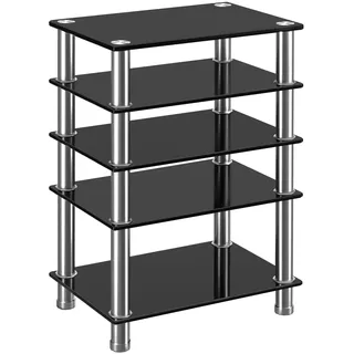 Rfiver HiFi Rack Glas 5 Ebenen HiFi Regal 600x400x800mm Phono Rack Plattenspieler Ständer TV Regal Möbel Edelstahl Gehärtetes Glas