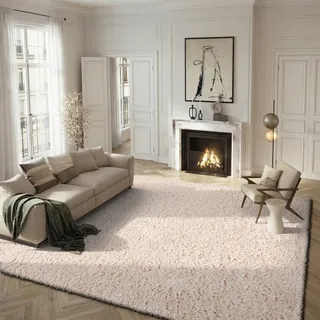 SAFAVIEH Zottelig Teppich für Wohnzimmer, Esszimmer, Schlafzimmer - Polar Shag Collection, Kurzer Flor, Hell beige, 155 X 229 cm