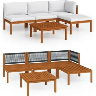 vidaXL 5-tlg. Garten-Lounge-Set mit Kissen Cremefarbenes Holz Akazie & Seil