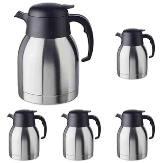 APS Isolierkanne „Classic“, Kaffeekanne mit Drehverschluss, Ø 14 cm, H: 19 cm, doppelwandiger Edelstahl, für heiße und kalte Getränke, nicht spülmaschinengeeignet, 12 Tassen/1,5 Liter (Packung mit 5)
