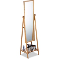 Bild Relaxdays, Standspiegel Bambus, schwenkbarer Spiegel, Ankleidespiegel mit Ablage, zum Stellen, HBT: 160x40x36 cm,