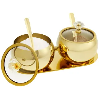 BAODBF Gewürzgläser 304 Edelstahl,Gewürzdosen mit Löffel,Gewürzstreuer,Gewürzbehälter,Spice Jars für Salz,Zucker,Pfeffer,Gold(02)
