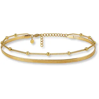 GD GOOD.designs Fußkettchen Gold für Damen I Mehrreihige Fußkette - Verstellbar I Goldene Schlangenkette Fußschmuck I Wasserfest