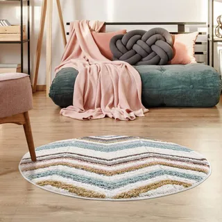 Carpet City Hochflor-Teppich »Focus 3009«, rund, 20 mm Höhe, besonders weich, Zickzack/ Chevron Optik, 3D-Effekt