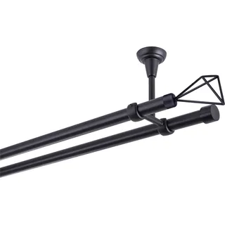 Gardinenstange Schwarz Matt stabile Vorhangstange 19 mm mit Space einfache Montage, Montageort: Decke, 2-läufig, 400 cm - Schwarz