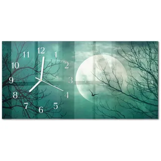 Tulup Wanduhr aus Glas 60x30 cm - Mond , Türkis , Rechteckig , 60x30x0.4 cm , Dekoration, Uhren, Wanduhren