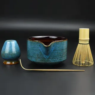 Artcome 4-teiliges komplettes Matcha-Teezeremonie-Set für japanische Teezeremonie, Schüssel mit Ausgießer, Schneebesen, Schneebesenhalter, Teeschaufel, Matcha-Teeset für die Herstellung von Usucha