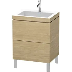 Duravit L-Cube Möbelwaschtisch c-bonded mit Unterbau bodenstehend, 60x48 cm, 2 Auszüge, ohne Überlauf, 1 Hahnloch, Farbe: Europäische Eiche Dekor