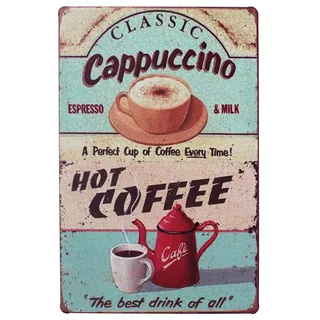 Hioni Classic Cappuccino Hot Coffee Vintage Blechschild Kaffee Poster Wandschild Wand Dekoration Metallschild Türschild