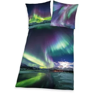 Herding Young Collection Polarlichter Baumwolle Mehrfarbig 135 x 200 cm + 80 x 80 cm