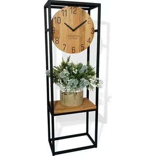 FLEXISTYLE Konsolentisch schwarz Metall Holz Eiche Industrial LOFT Design (30x20x100 mit Uhr) - Schwarz, Braun