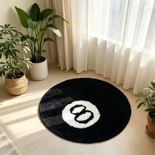 Gohytal 8 Ball Billard Teppich, Flauschiger Tufting Bodenteppich mit Rutschfester Unterseite Einfach zu reinigen und maschinenwaschbar Modern Deko Teppich für Jugendzimmer Wohnzimmer,Schwarz