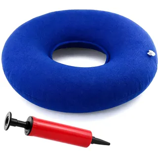 MERVYNGLYNNHUNTER 1 Stück Blau Donut Sitzkissen,Rund Weich Sitzring Aufblasbares Orthopädisch Ringkissen Dekubitus-Kissen für Bettwunden Hämorrhoiden Steibbeinschmerzen Rollstühle Schwangere