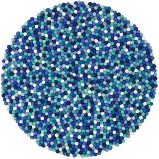 myfelt Emma Filzkugelteppich, rund, Schurwolle, blau, Ø 140 cm