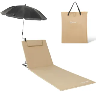 Homecall Gepolsterte, schnell trocknende Strandmatte mit Sonnenschirm, XXL - (Sand)