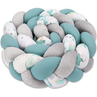 Totsy Baby Kuschelkissen Kinder Kissen Deko 150 cm - flauschig Dekokissen Kinderzimmer Kinderkissen Zierkissen geflochten Baumwolle Minky Wassertiere Blau