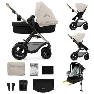 Kinderkraft MOOV 2 4-in-1 AIR Kinderwagen 4 in 1 Kinderwagenset bis 22 kg mit Kindersitz I-SIZE 40-75 cm, Buggy Funktion, Liegeposition verstellbar, Große ausziehbare Verdeck, Aufblasbare Räder, Grau