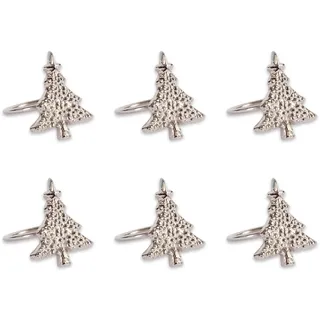 DII Weihnachten Thanksgiving Urlaub Tischdekoration Kollektion Dekorative Serviettenring Halter Set, 5,1 cm Durchmesser, Silber Weihnachtsbaum, 6 Stück