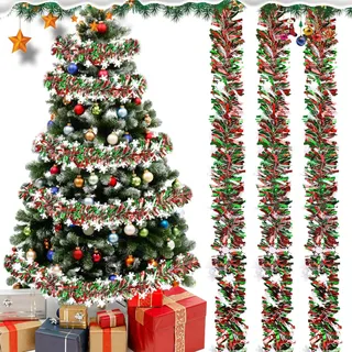 DERAYEE 10m Weihnachtsgirlande,Tannengirlande,Türkranz für Innen- und Aussenbereich Dekoration(Rot & Grün & Weiß)