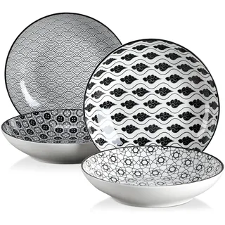 vancasso Haruka Suppenteller aus Porzellan, 4-teilig Tiefteller, Ø 21 cm Teller Set,700ml