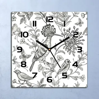 Wanduhr Echt-Glas-Küchenuhr Vogelskizze weiß Quarz Lautlos 30x30 Deko Bilder