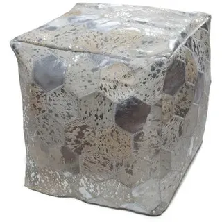 Kayoom Pouf , Grau, Silberfarben , Leder , Echtleder , Patchwork , Füllung: Polystyrol , 45x45x45 cm , Wohnzimmer, Sessel, Hocker & Hockerbänke, Poufs