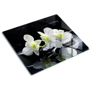 Tulup Herdabdeckplatte 60x52 cm Schneidebrett Glas Schutzplatte Küchenutensilien Spritzschutz Abdeckung Orchidee