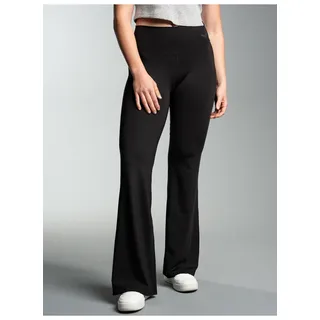 Jerseyhose TRIGEMA "TRIGEMA Schlaghose mit hohem Bund", Damen, Gr. M, US-Größen, schwarz, Mikrofaser, 85% Polyester, 15% Elasthan, Basic, Hosen Jerseyhose